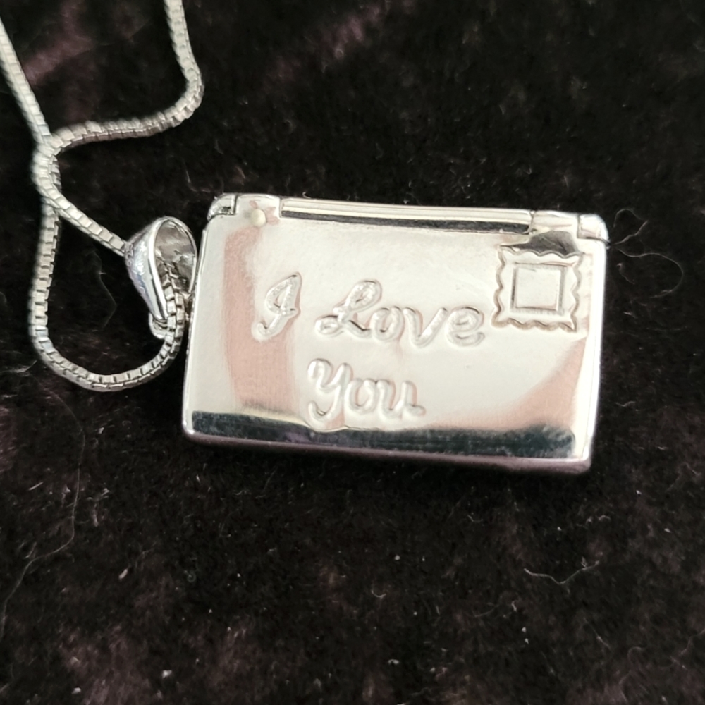 Unique Sterling "I Love You" necklace with engravable insert